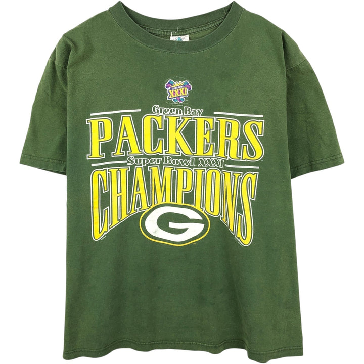 90'S Tour Champ NFL Green Bay Packers SUPER BOWL XXXI Sports Print T-Shirt (Men's XL equivalent) cotton green type Vintage Second Hand