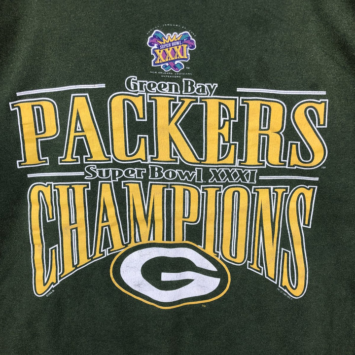 90'S Tour Champ NFL Green Bay Packers SUPER BOWL XXXI Sports Print T-Shirt (Men's XL equivalent) cotton green type Vintage Second Hand