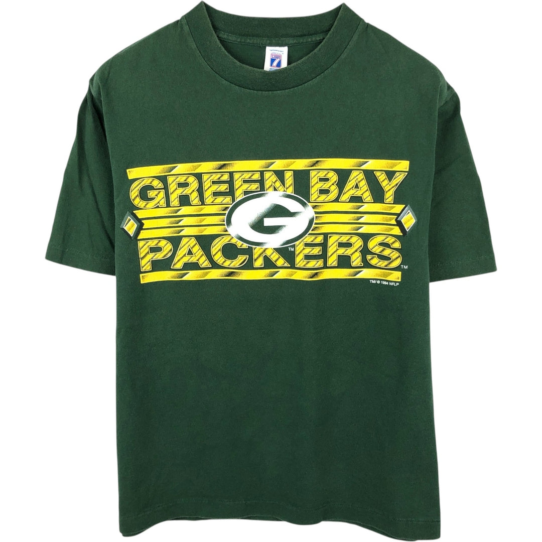 90'S Logo 7 NFL Green Bay Packers sports print T-shirt, Made in USA, Men's size M (approx.) cotton Green type dark green Vintage Second Hand