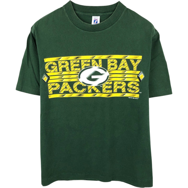 90'S Logo 7 NFL Green Bay Packers sports print T-shirt, Made in USA, Men's size M (approx.) cotton Green type dark green Vintage Second Hand