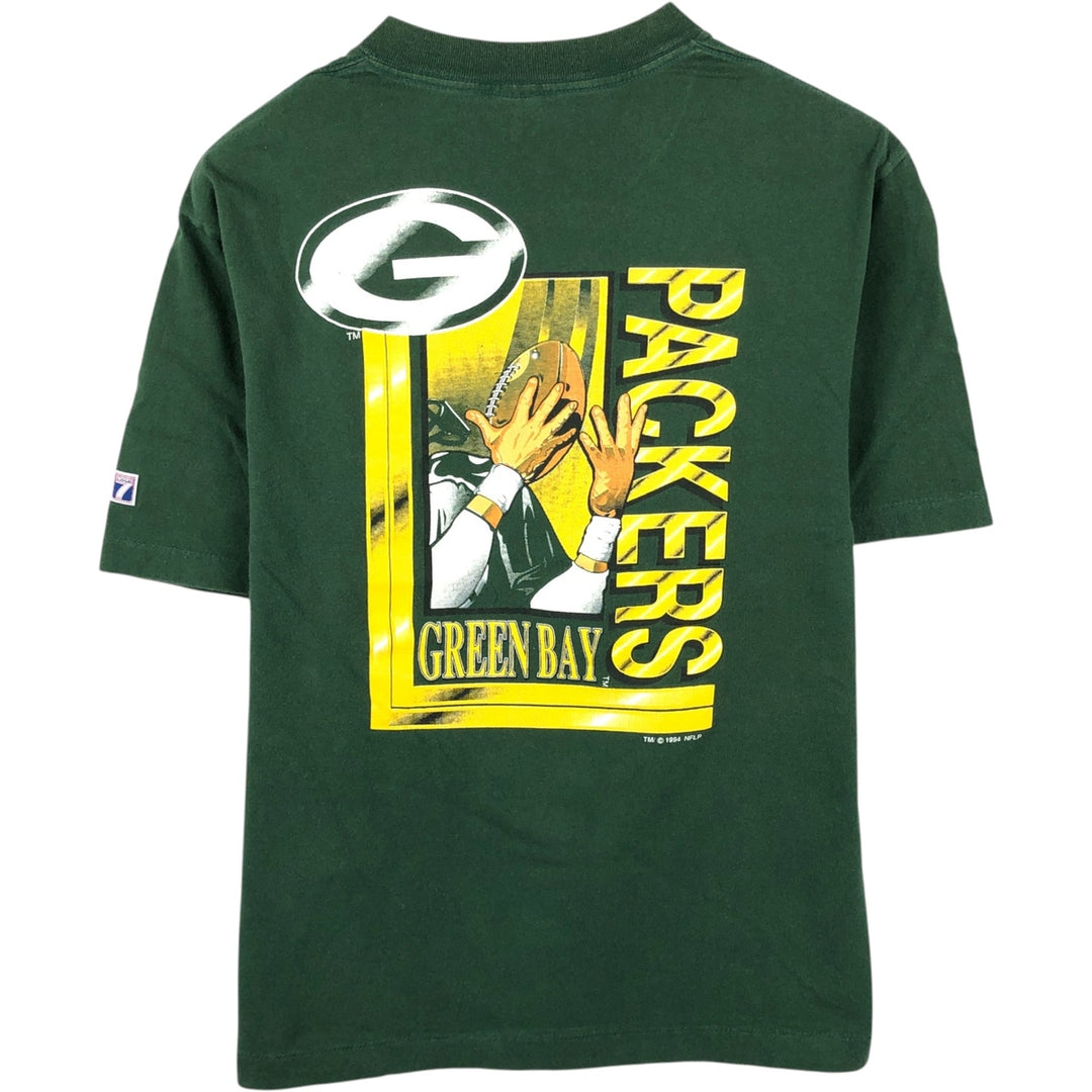 90'S Logo 7 NFL Green Bay Packers sports print T-shirt, Made in USA, Men's size M (approx.) cotton Green type dark green Vintage Second Hand