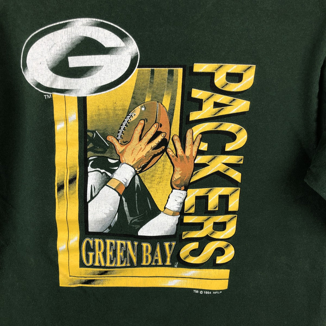 90'S Logo 7 NFL Green Bay Packers sports print T-shirt, Made in USA, Men's size M (approx.) cotton Green type dark green Vintage Second Hand