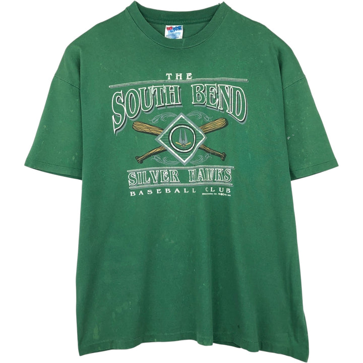 80'S Hanes BEEFY-T sports print T-shirt, made in USA, men's size XXL equivalent. cotton green type Vintage Second Hand