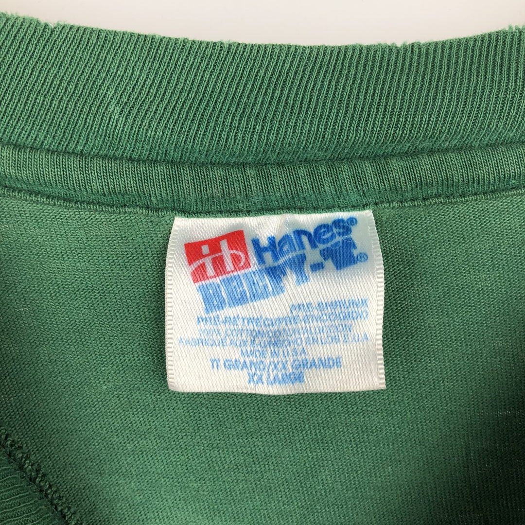 80'S Hanes BEEFY-T sports print T-shirt, made in USA, men's size XXL equivalent. cotton green type Vintage Second Hand