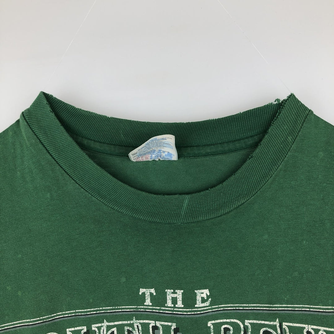80'S Hanes BEEFY-T sports print T-shirt, made in USA, men's size XXL equivalent. cotton green type Vintage Second Hand