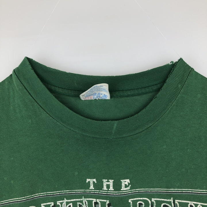 80'S Hanes BEEFY-T sports print T-shirt, made in USA, men's size XXL equivalent. cotton green type Vintage Second Hand