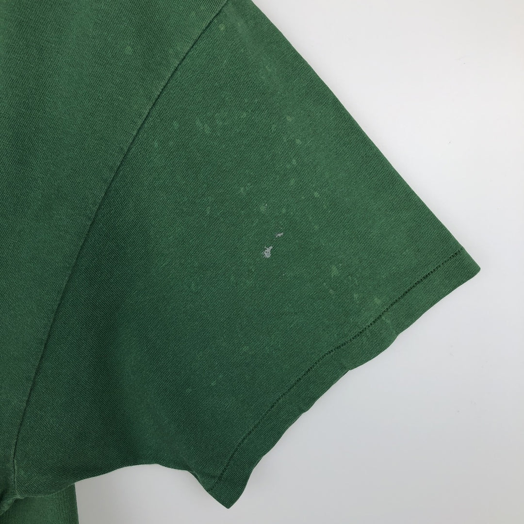 80'S Hanes BEEFY-T sports print T-shirt, made in USA, men's size XXL equivalent. cotton green type Vintage Second Hand