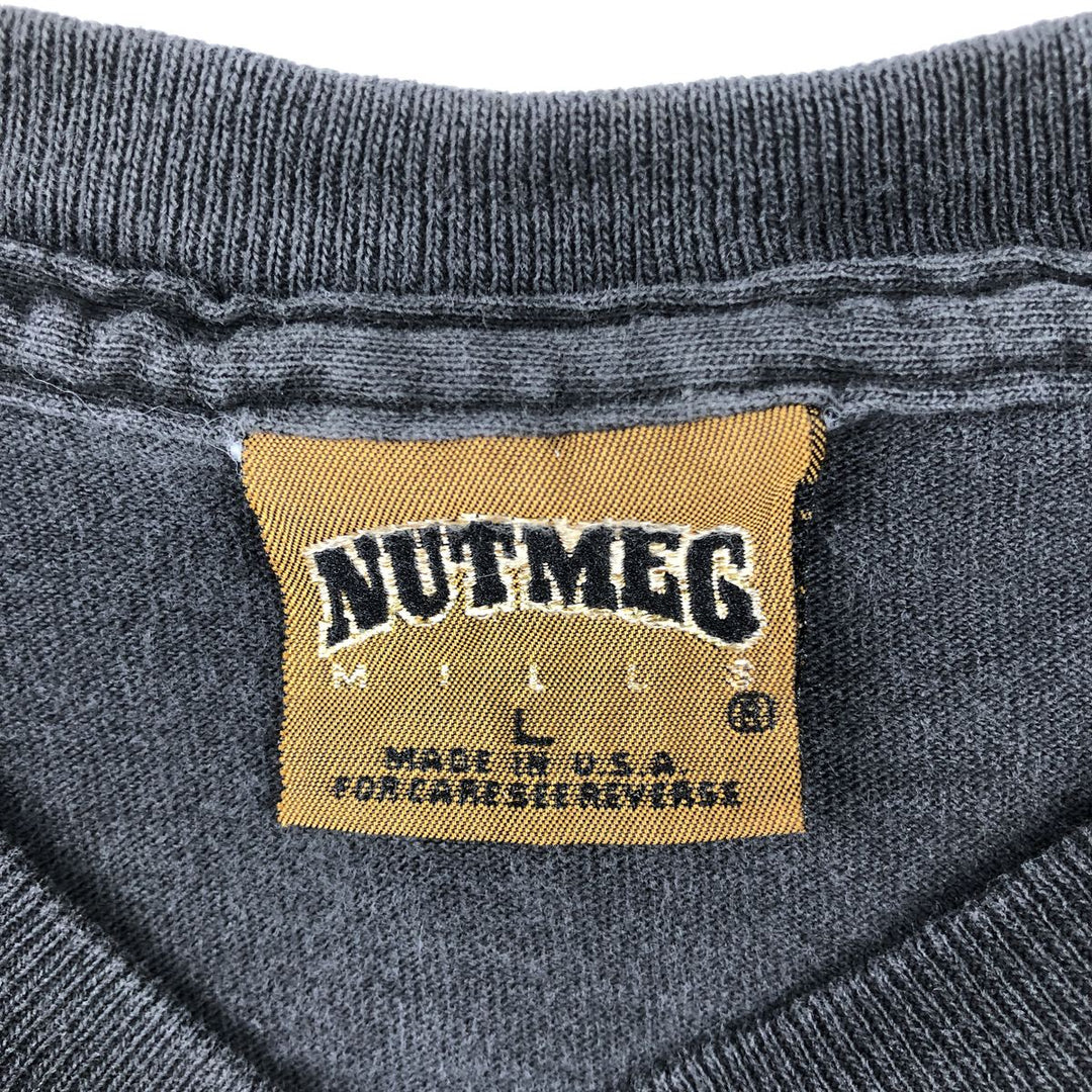 90'S NUTMEG NHL CHICAGO BLACKHAWKS Sports Print T-Shirt, Made in USA, Men's Size L (approx.), Vintage cotton black type Vintage Second Hand