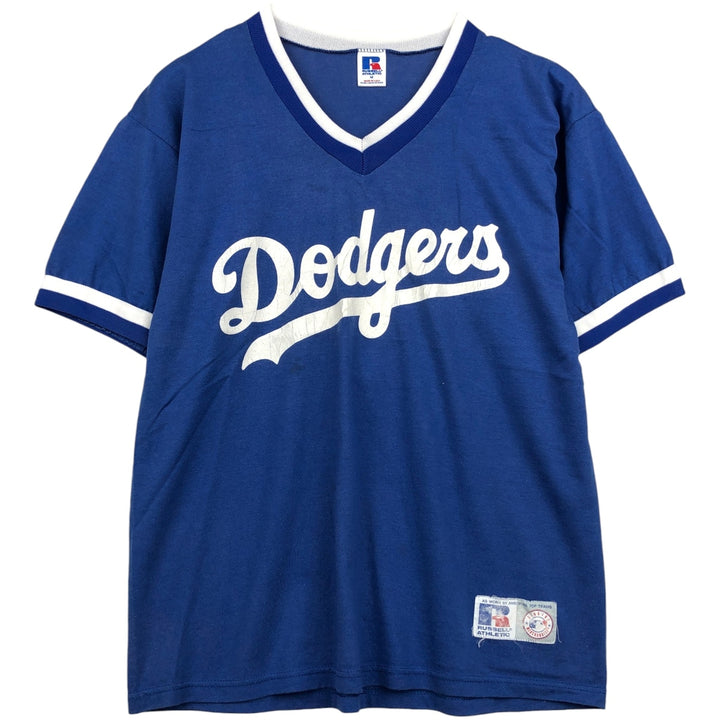 90'S Russell Los Angeles Dodgers MLB V-neck Logo Print T-Shirt, Made in USA, Men's Size M (Equivalent), Vintage polyester blue type Vintage Second Hand