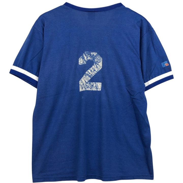90'S Russell Los Angeles Dodgers MLB V-neck Logo Print T-Shirt, Made in USA, Men's Size M (Equivalent), Vintage polyester blue type Vintage Second Hand