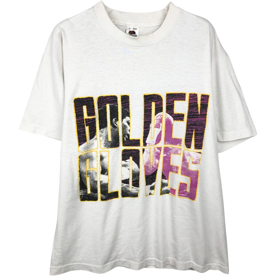 90'S Fruit of the Loom GOLDEN GLOVES Print T-Shirt, Made in USA, Men's Size L (Equivalent), Vintage cotton white type Vintage Second Hand