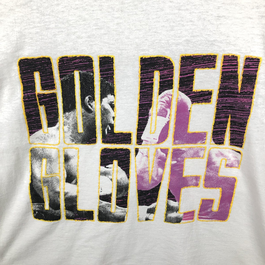 90'S Fruit of the Loom GOLDEN GLOVES Print T-Shirt, Made in USA, Men's Size L (Equivalent), Vintage cotton white type Vintage Second Hand