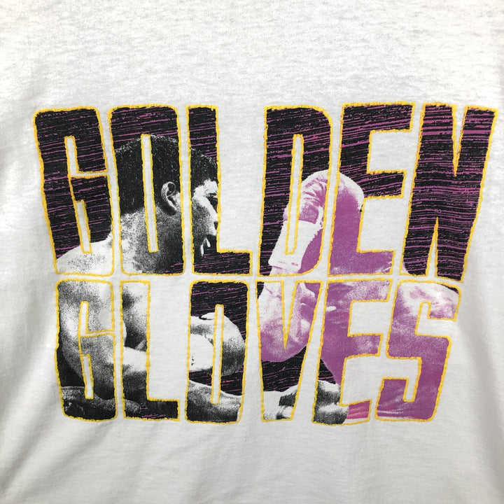 90'S Fruit of the Loom GOLDEN GLOVES Print T-Shirt, Made in USA, Men's Size L (Equivalent), Vintage cotton white type Vintage Second Hand
