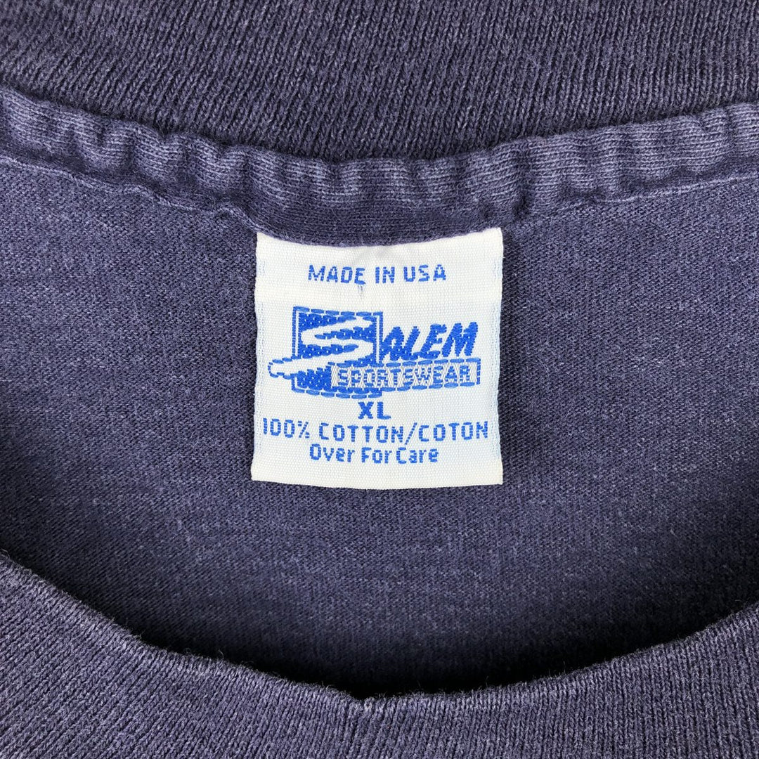 90'S SALEM MLB CLEVELAND INDIANS sports print T-shirt, Made in USA, Men's XL equivalent. cotton navy blue type Vintage Second Hand