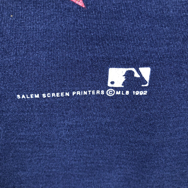 90'S SALEM MLB CLEVELAND INDIANS sports print T-shirt, Made in USA, Men's XL equivalent. cotton navy blue type Vintage Second Hand