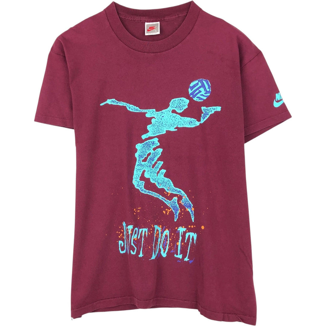 90'S Nike Silver Tag Sports Print T-Shirt Made in USA Men's L Size Vintage cotton wine-red Vintage Second Hand