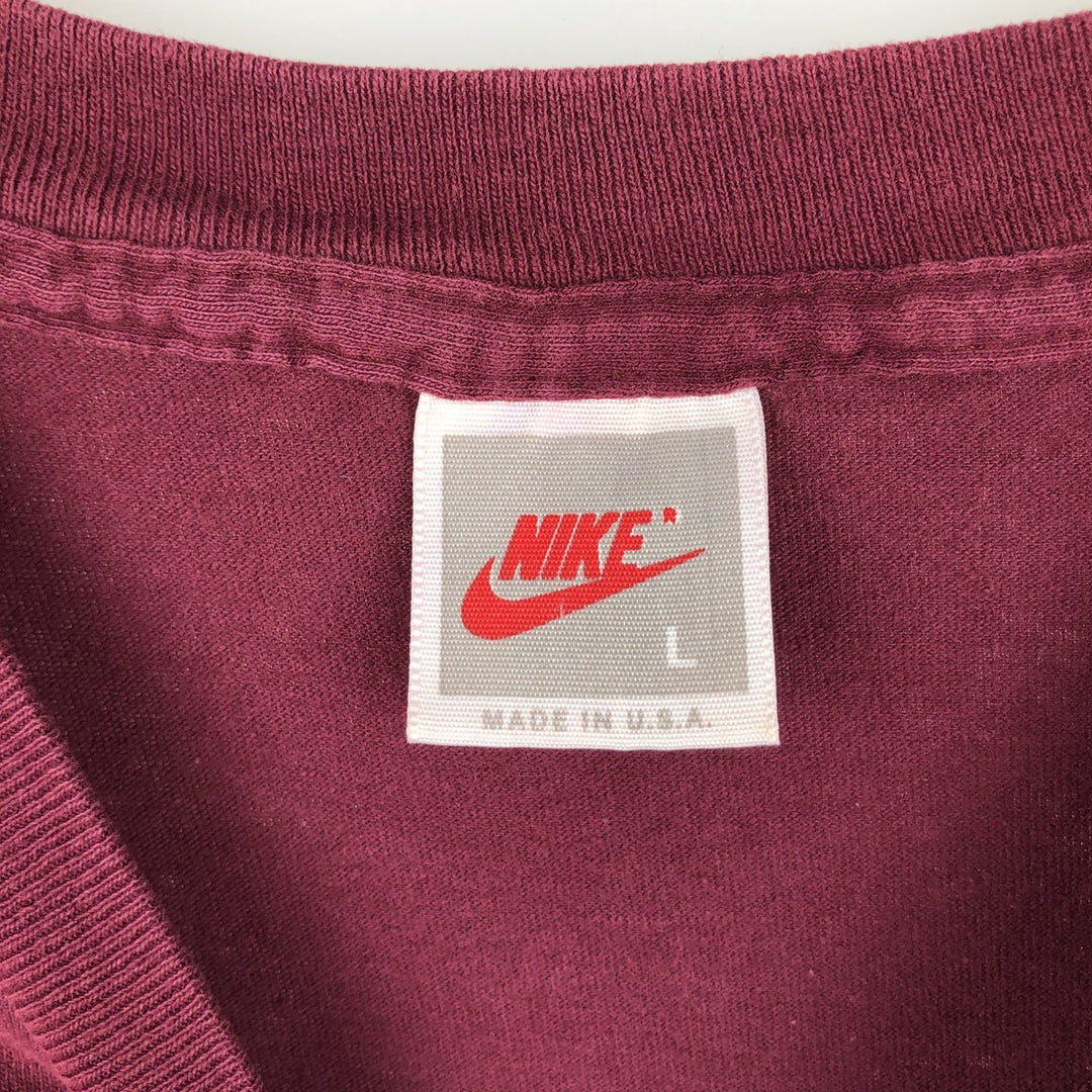 90'S Nike Silver Tag Sports Print T-Shirt Made in USA Men's L Size Vintage cotton wine-red Vintage Second Hand