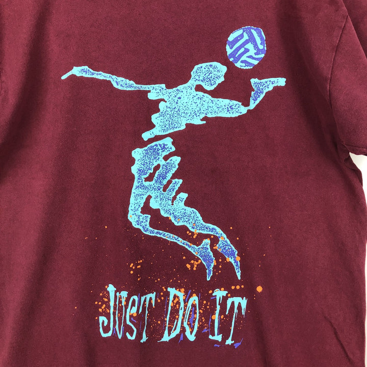 90'S Nike Silver Tag Sports Print T-Shirt Made in USA Men's L Size Vintage cotton wine-red Vintage Second Hand