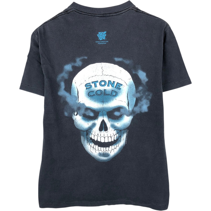 ~90'S STONE COLD Skull Pattern Pro Wrestling Sports Print T-Shirt Men's Size M (Vintage) unclear navy blue type Vintage Second Hand