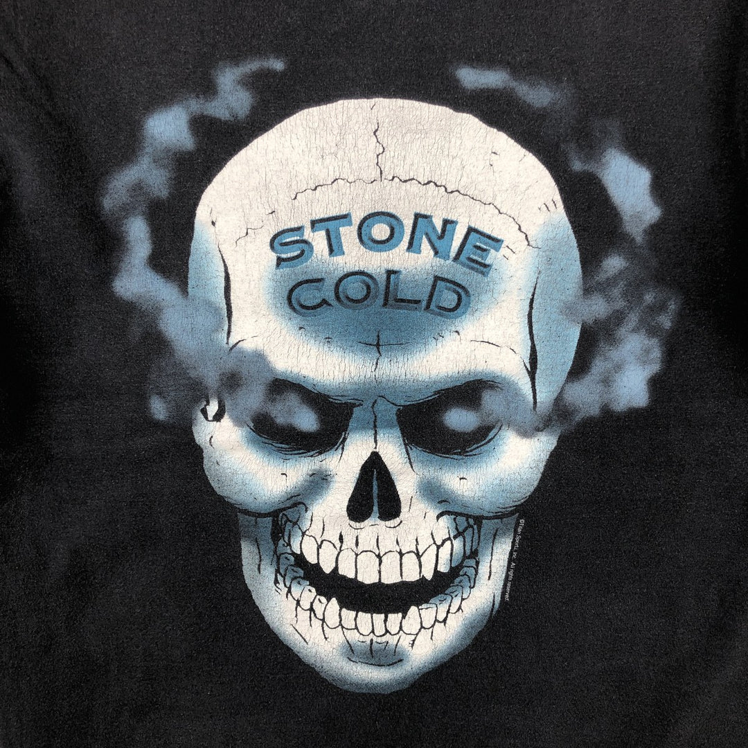 ~90'S STONE COLD Skull Pattern Pro Wrestling Sports Print T-Shirt Men's Size M (Vintage) unclear navy blue type Vintage Second Hand