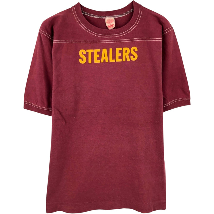 1980'S H.WOLF AND SONS Football T-shirt, Made in USA, Men's Size M (approx.), Vintage cotton wine-red Vintage Second Hand