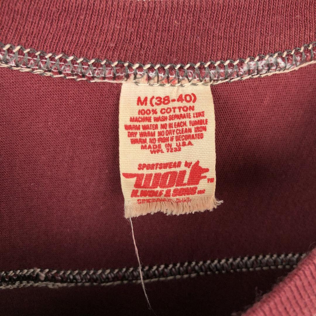1980'S H.WOLF AND SONS Football T-shirt, Made in USA, Men's Size M (approx.), Vintage cotton wine-red Vintage Second Hand