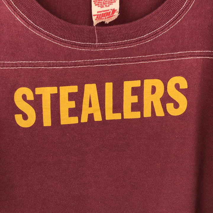1980'S H.WOLF AND SONS Football T-shirt, Made in USA, Men's Size M (approx.), Vintage cotton wine-red Vintage Second Hand