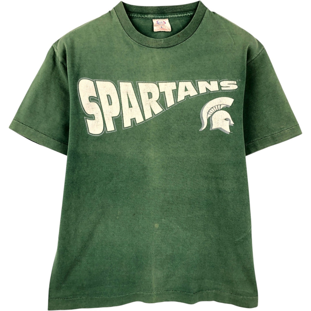 1990'S OLYMPUS MICHIGAN STATE (Michigan State University) College T-shirt, Made in USA, Men's Size L (approx.), Vintage cotton Green type dark green Vintage Second Hand