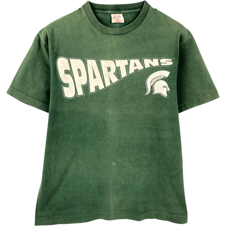 1990'S OLYMPUS MICHIGAN STATE (Michigan State University) College T-shirt, Made in USA, Men's Size L (approx.), Vintage cotton Green type dark green Vintage Second Hand