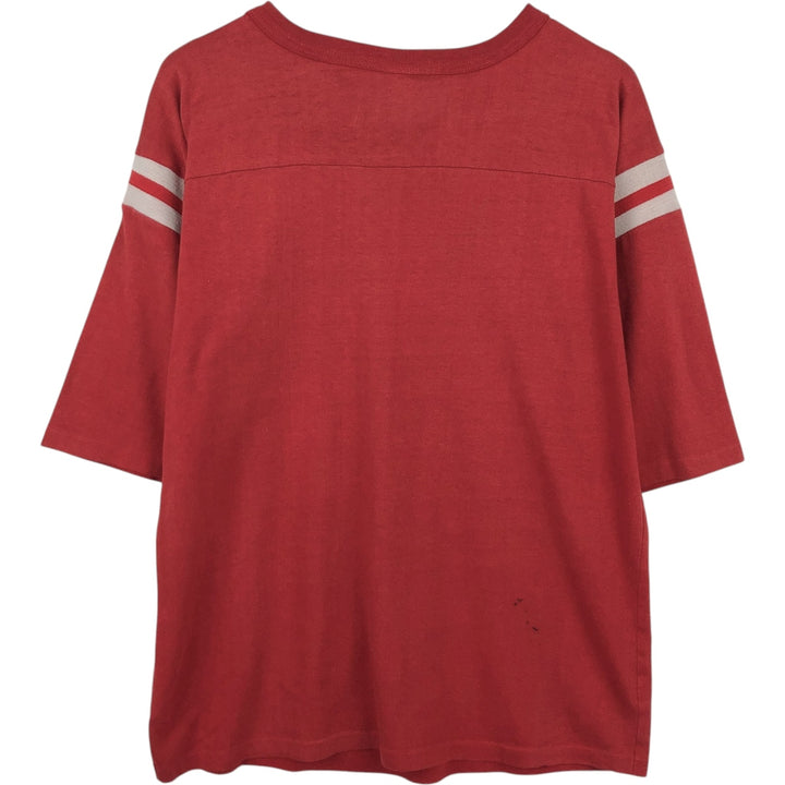 90'S Triple Print 5/8 Sleeve V-Neck College T-Shirt, Men's XL Equivalent, Vintage polyester red type Vintage Second Hand