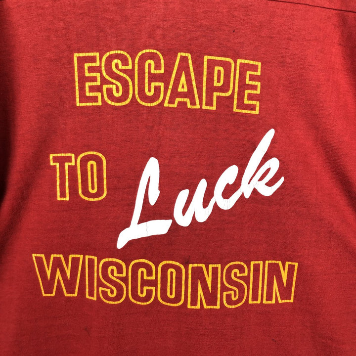 90'S Triple Print 5/8 Sleeve V-Neck College T-Shirt, Men's XL Equivalent, Vintage polyester red type Vintage Second Hand