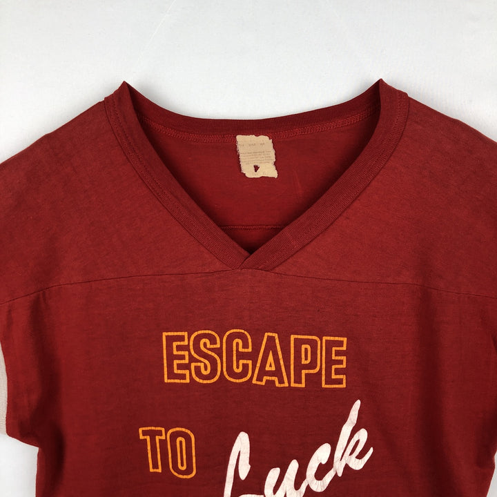 90'S Triple Print 5/8 Sleeve V-Neck College T-Shirt, Men's XL Equivalent, Vintage polyester red type Vintage Second Hand
