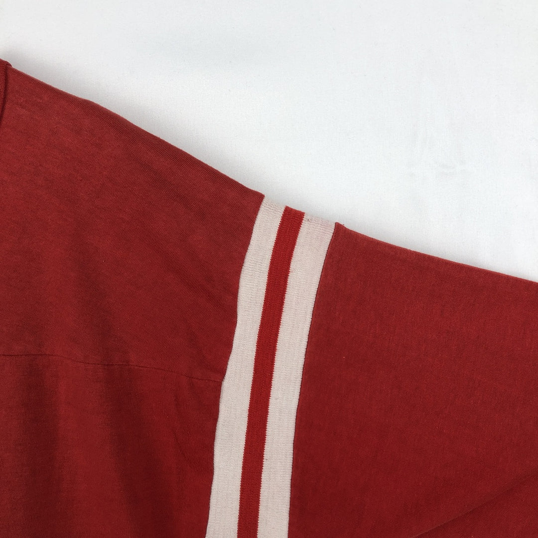 90'S Triple Print 5/8 Sleeve V-Neck College T-Shirt, Men's XL Equivalent, Vintage polyester red type Vintage Second Hand