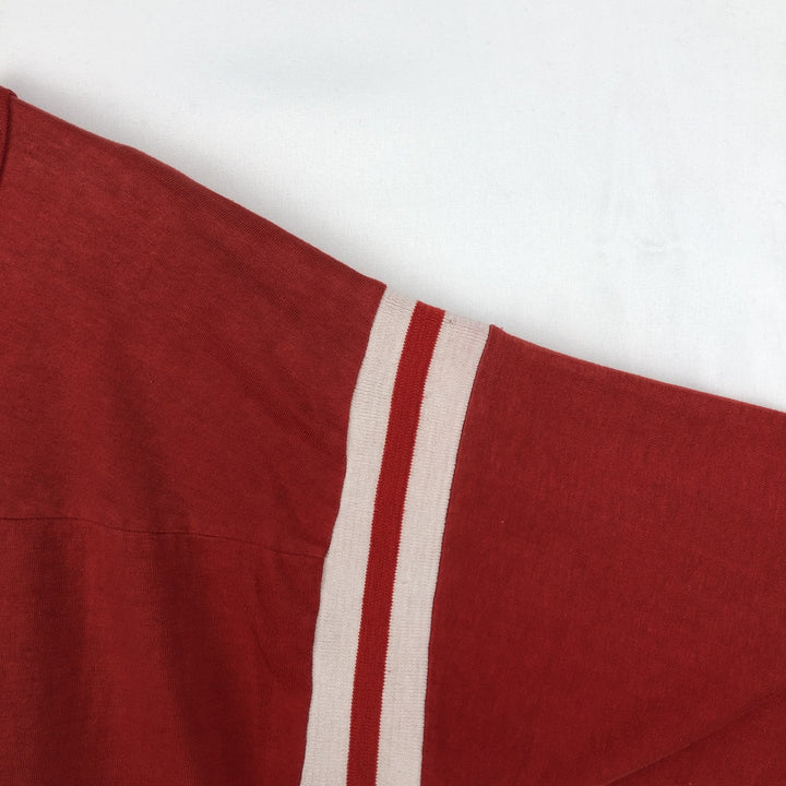 90'S Triple Print 5/8 Sleeve V-Neck College T-Shirt, Men's XL Equivalent, Vintage polyester red type Vintage Second Hand