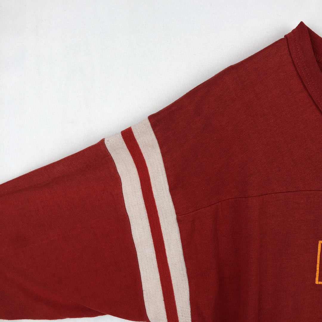 90'S Triple Print 5/8 Sleeve V-Neck College T-Shirt, Men's XL Equivalent, Vintage polyester red type Vintage Second Hand