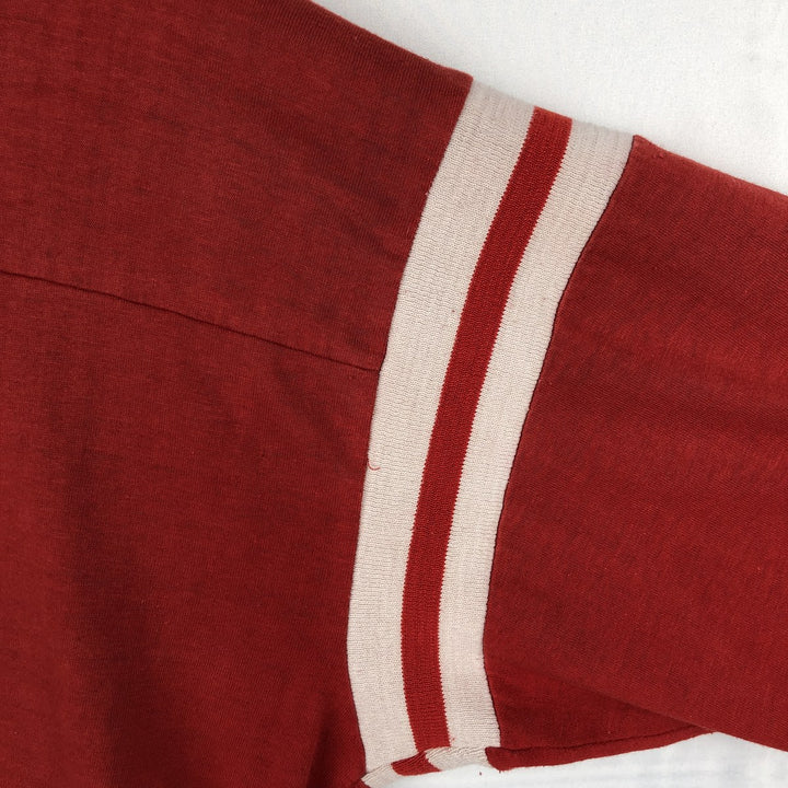 90'S Triple Print 5/8 Sleeve V-Neck College T-Shirt, Men's XL Equivalent, Vintage polyester red type Vintage Second Hand