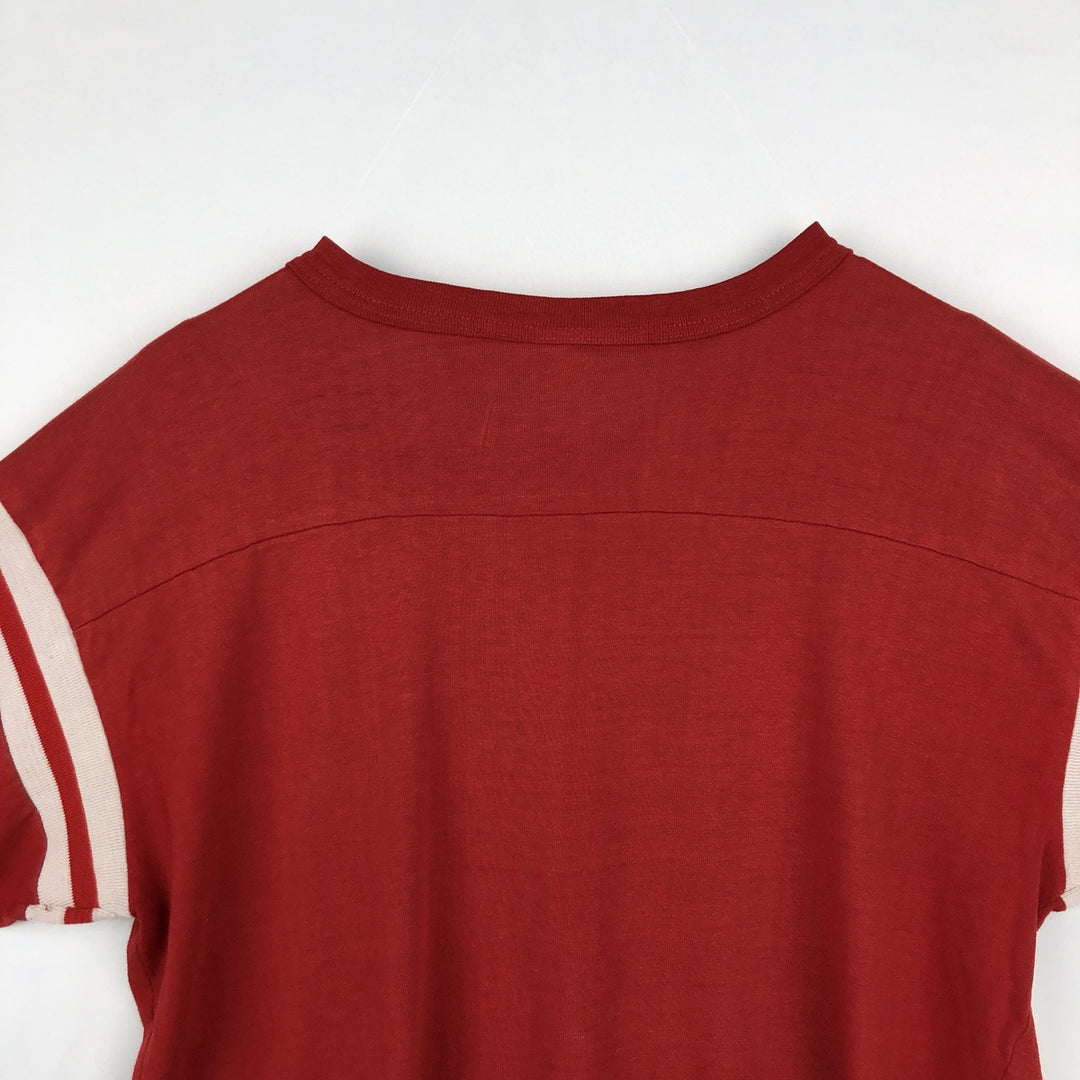 90'S Triple Print 5/8 Sleeve V-Neck College T-Shirt, Men's XL Equivalent, Vintage polyester red type Vintage Second Hand