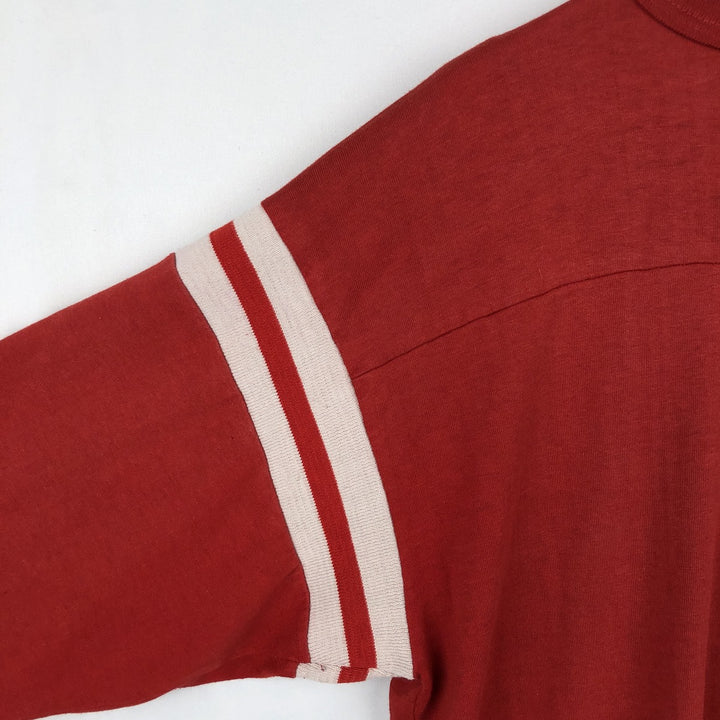 90'S Triple Print 5/8 Sleeve V-Neck College T-Shirt, Men's XL Equivalent, Vintage polyester red type Vintage Second Hand
