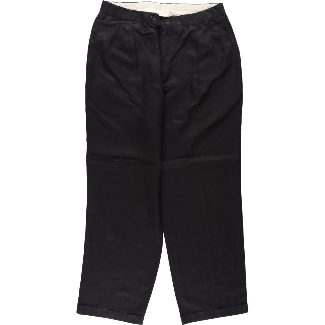 SAKS FIFTH AVENUE Two-Pleat Linen Trousers, Made in Canada, Men's Size W34 (approx.) linen black type Vintage Second Hand