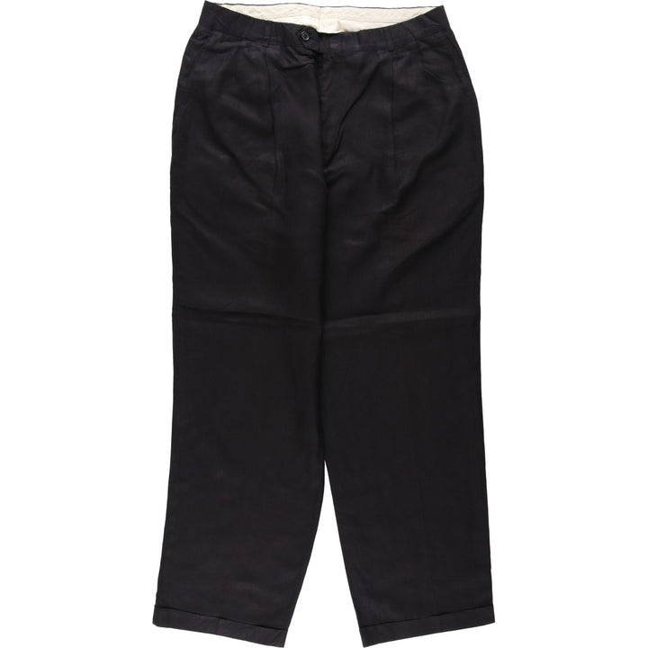 SAKS FIFTH AVENUE Two-Pleat Linen Trousers, Made in Canada, Men's Size W34 (approx.) linen black type Vintage Second Hand