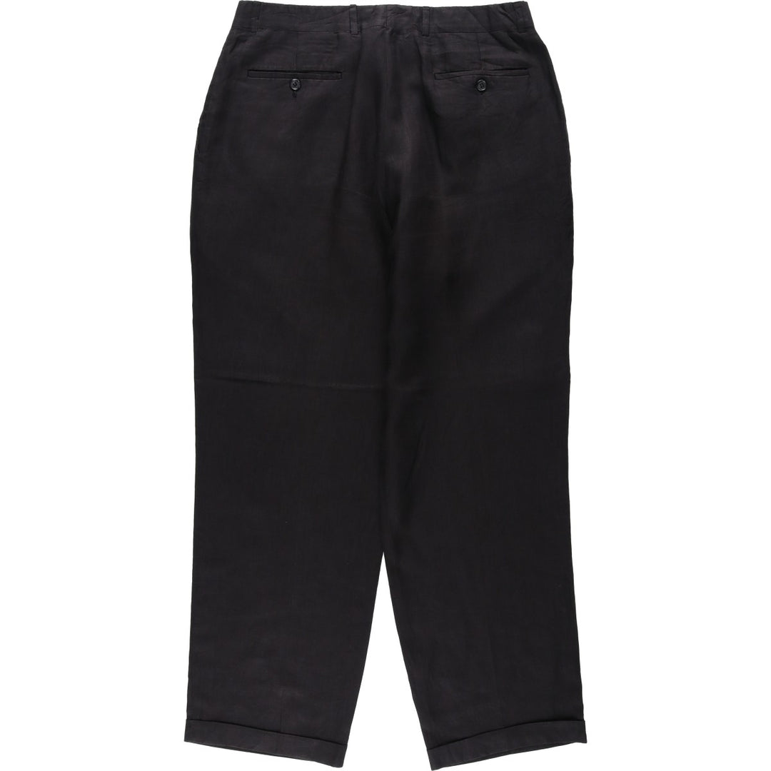 SAKS FIFTH AVENUE Two-Pleat Linen Trousers, Made in Canada, Men's Size W34 (approx.) linen black type Vintage Second Hand