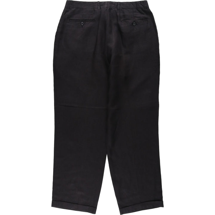 SAKS FIFTH AVENUE Two-Pleat Linen Trousers, Made in Canada, Men's Size W34 (approx.) linen black type Vintage Second Hand