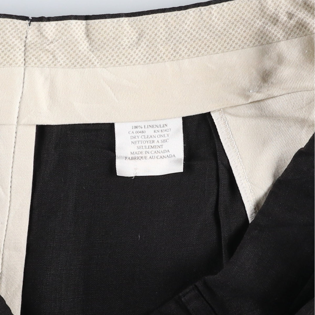 SAKS FIFTH AVENUE Two-Pleat Linen Trousers, Made in Canada, Men's Size W34 (approx.) linen black type Vintage Second Hand
