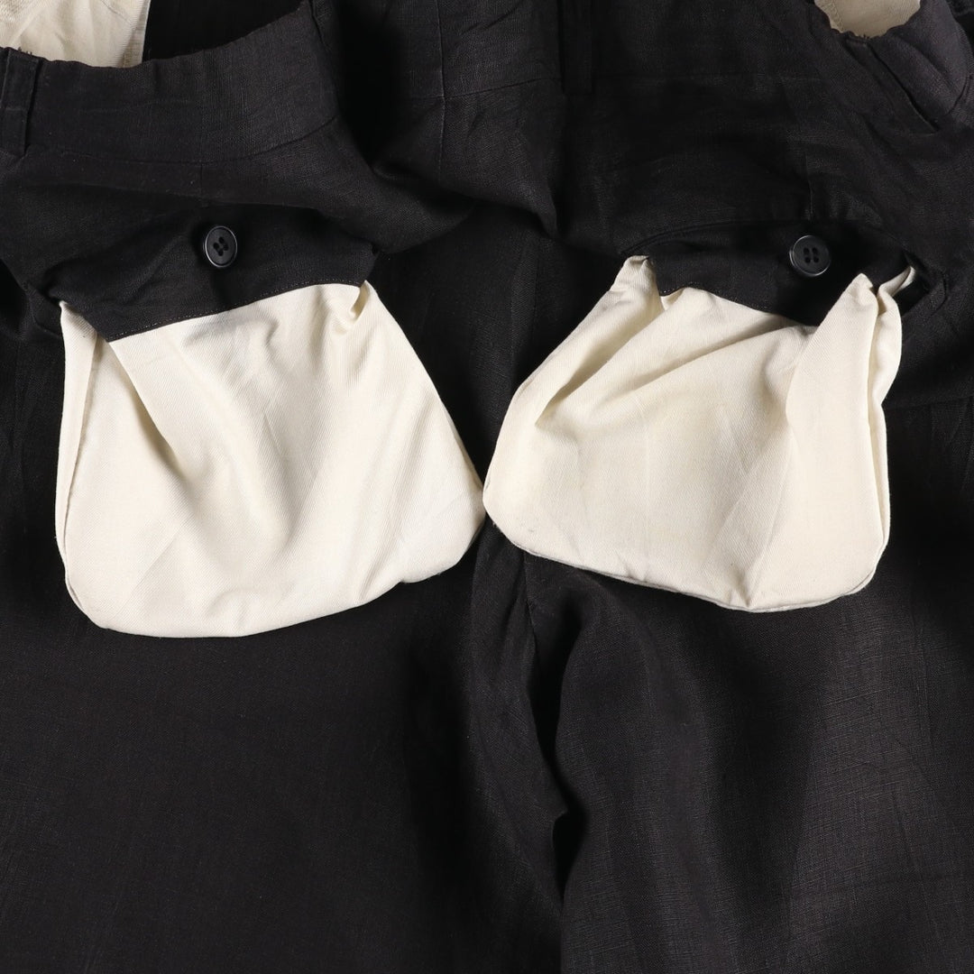 SAKS FIFTH AVENUE Two-Pleat Linen Trousers, Made in Canada, Men's Size W34 (approx.) linen black type Vintage Second Hand