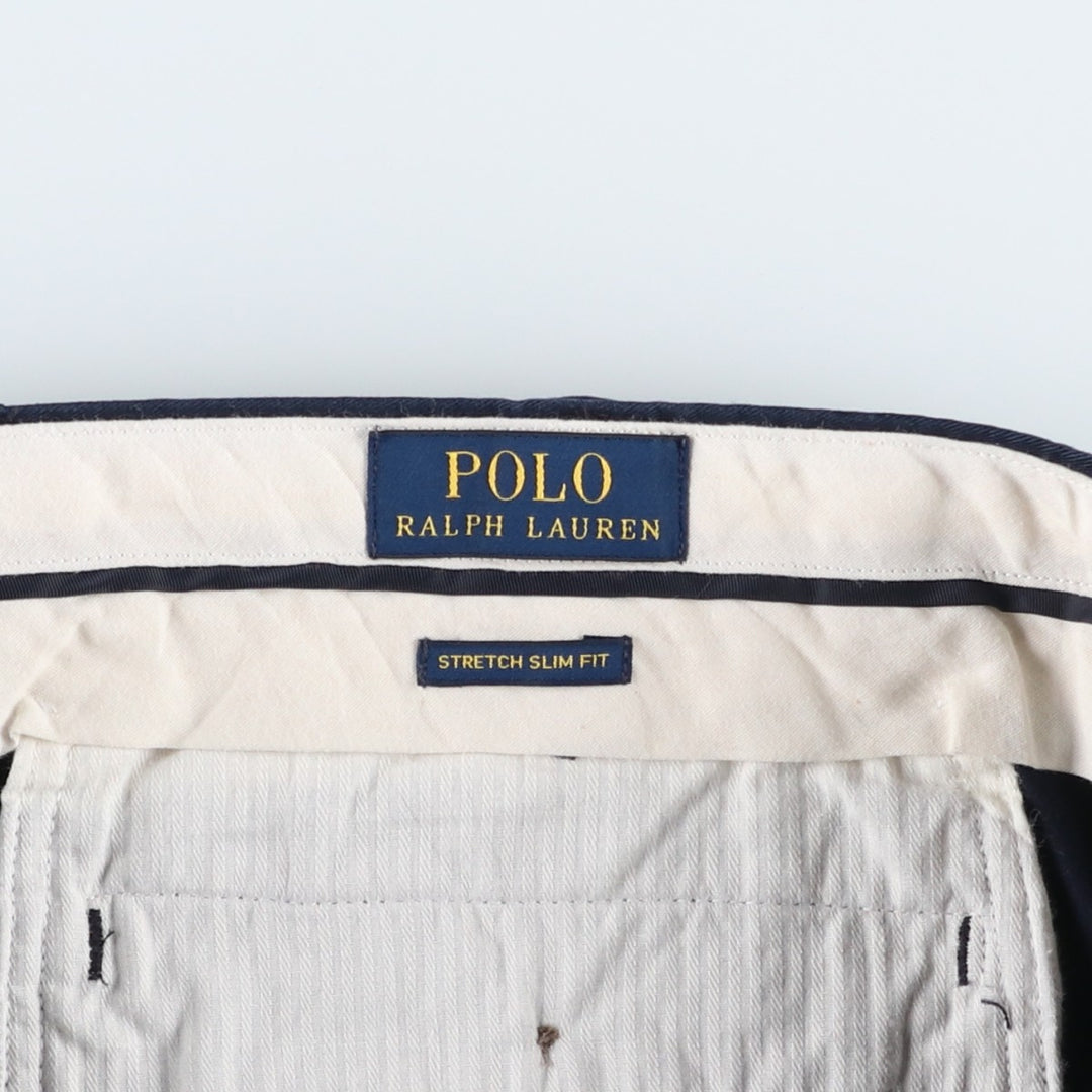 Ralph Lauren POLO RALPH LAUREN STRETCH SLIM FIT Chino Pants, Men's W35 (approx.) cotton navy blue type Vintage Second Hand