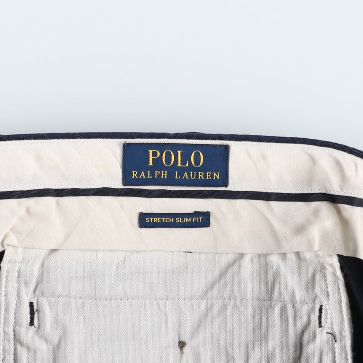 Ralph Lauren POLO RALPH LAUREN STRETCH SLIM FIT Chino Pants, Men's W35 (approx.) cotton navy blue type Vintage Second Hand