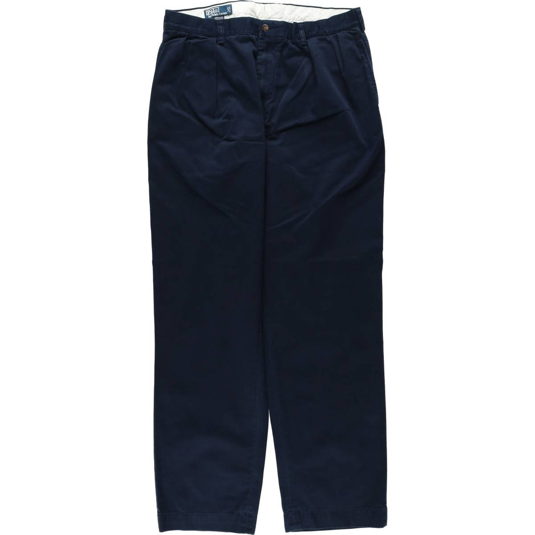 Ralph Lauren POLO by Ralph Lauren ANDREW PANT Two-pleat chino pants for men, equivalent to w36 cotton navy blue type Vintage Second Hand