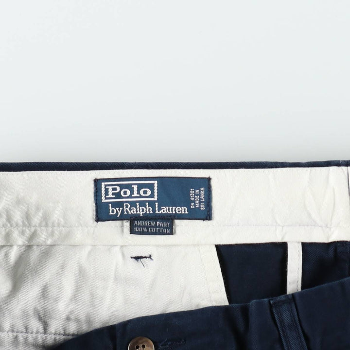 Ralph Lauren POLO by Ralph Lauren ANDREW PANT Two-pleat chino pants for men, equivalent to w36 cotton navy blue type Vintage Second Hand