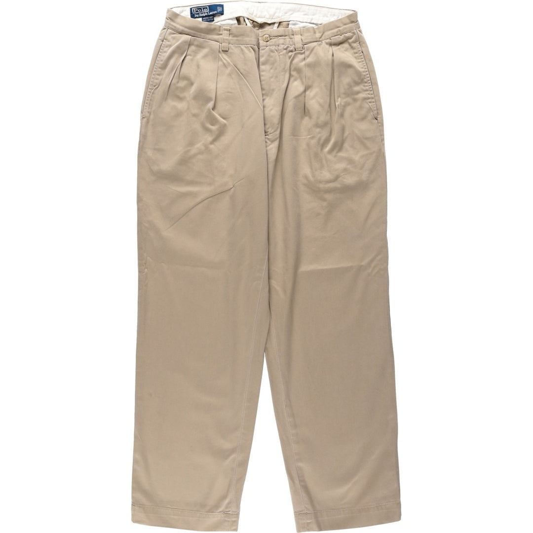 Ralph Lauren POLO by Ralph Lauren ANDREW PANT, two-pleat chino pants, men's, W32 equivalent cotton Beige type Vintage Second Hand