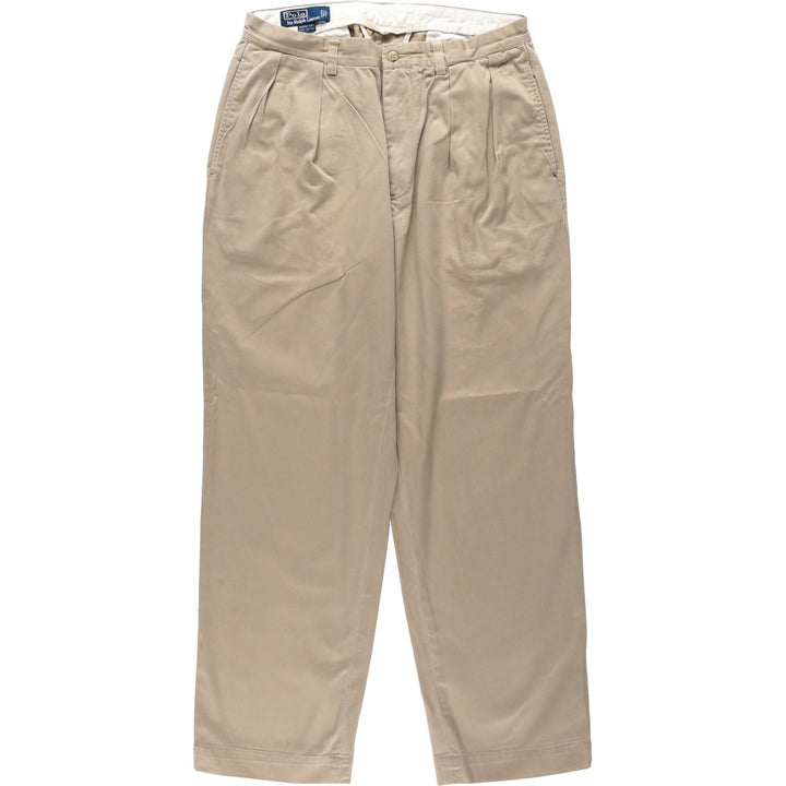 Ralph Lauren POLO by Ralph Lauren ANDREW PANT, two-pleat chino pants, men's, W32 equivalent cotton Beige type Vintage Second Hand